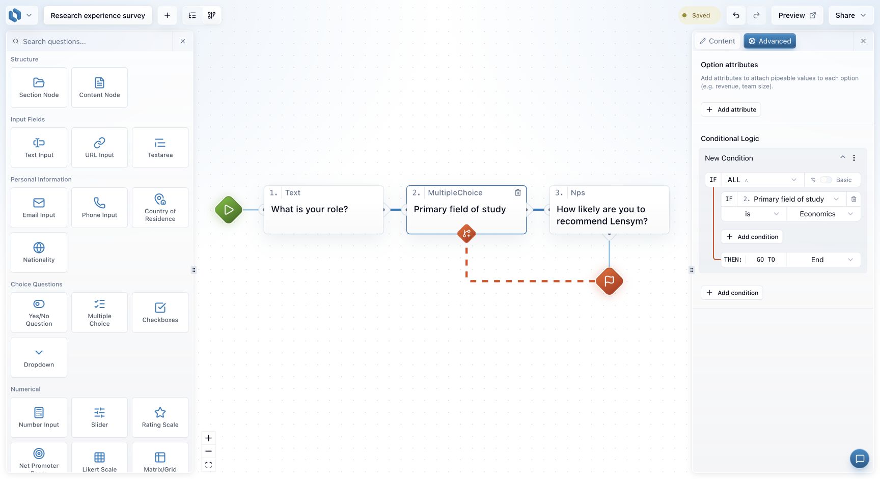 Advanced settings with a condition on the current question