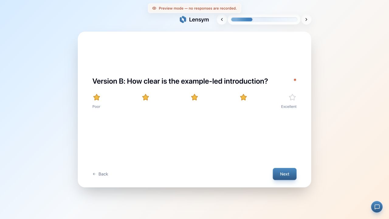 Preview showing the assigned workshop introduction question